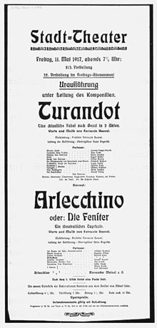 Cartel del estreno de Turandot de Busoni