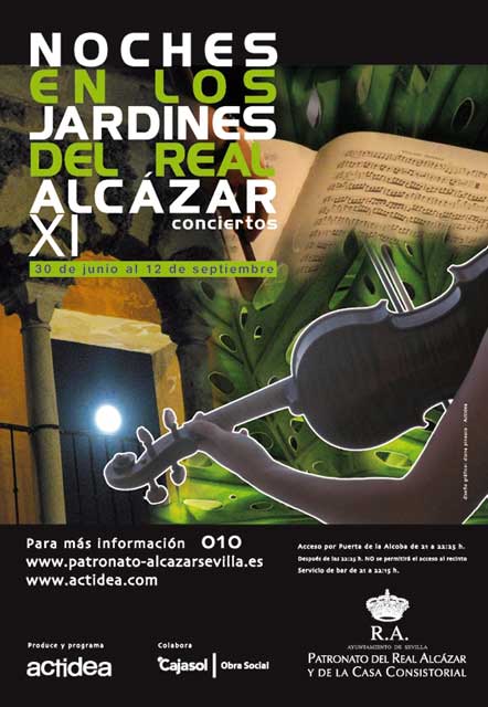Cartel de las Noches en los jardines del Alcázar Avance semanal (del 23 al 29 de agosto) de la programación de las Noches en los Jardines del Alcázar en Sevilla
