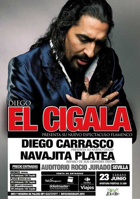 El 23 de junio de 2012 Diego el Cigala, Diego Carrasco y Navajita Plateá en Sevilla en el Auditorio de la Isla de la Cartuja