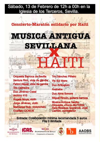 Cartel del concierto-maratón de música antigua solidario por Haití